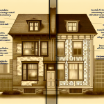 A sepia-toned illustration of a quaint and charming heritage home, with a split-screen transition showing the left side in its original, historic condition and the right side displaying modern comforts while retaining the overall classic aesthetics. The modern side should subtly incorporate features like efficient insulation, updated wiring behind vintage wall designs, and sleek modern appliances masked by traditional style in the kitchen. This visual metaphor will embody the essence of a successful heritage home renovation — a harmonious blend of preserving inherent antiquity with thoughtful modernization.