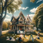 picturesque-century-old-home-in-Canada-set-against-a-backdrop-of-mature-trees-and-a-clear-blue-sky.-The-house-exudes-charm-with-its-traditional-arc.webp